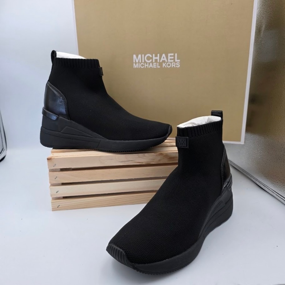 Michael‎ Kors Skyler Bootie Black Knit Wedge Sneaker Womens 6 43F8SKFE5D NEW
